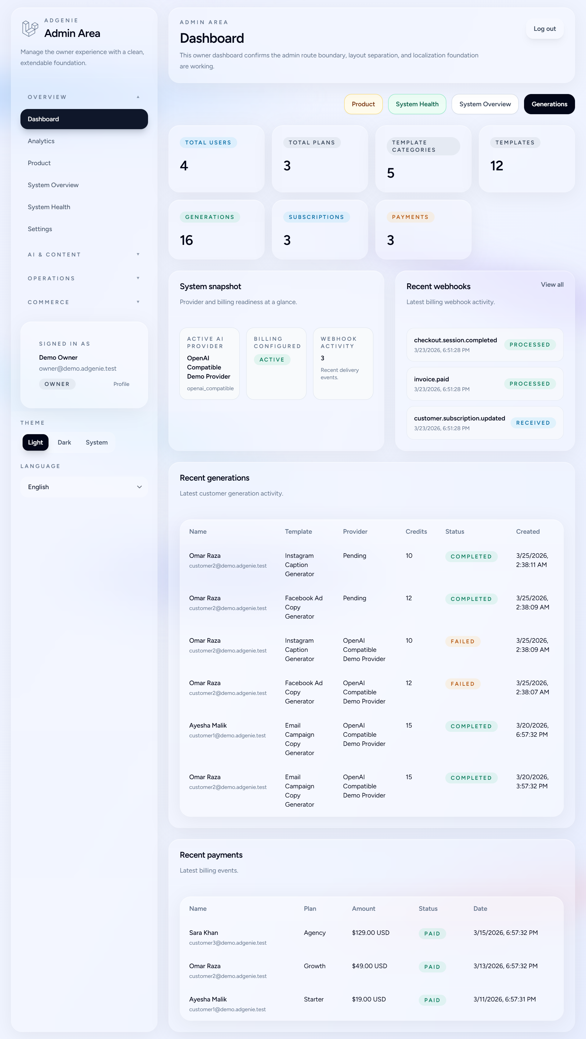 Admin Dashboard